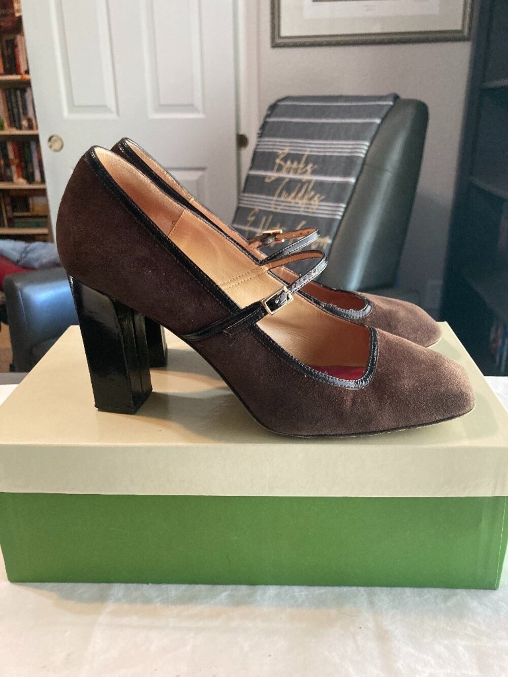 Kate Spade - Trilby Heel - Elegant Chocolate Suede Mary Jane Heels Size 7.5M - Picture 7 of 12